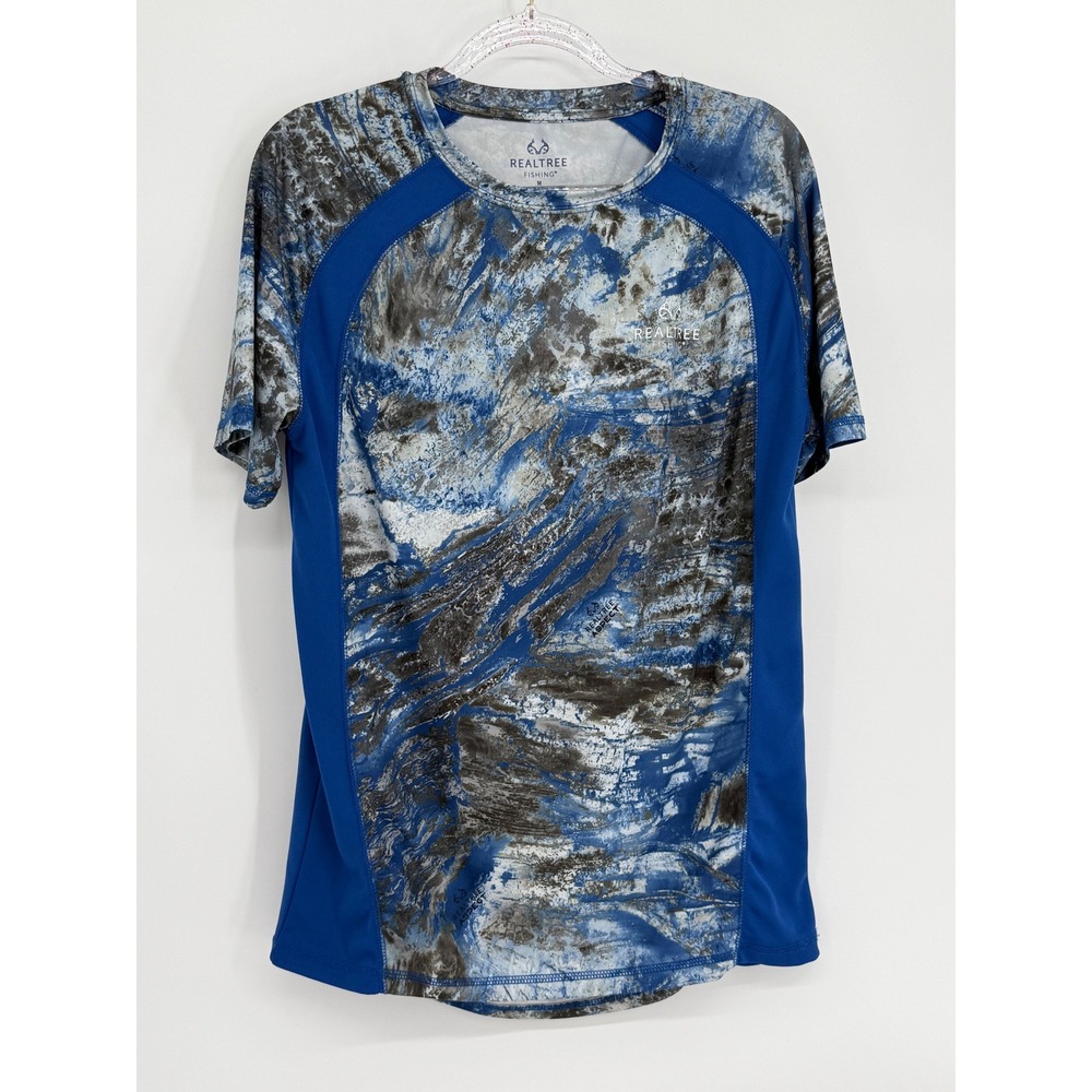 Realtree Fishing Mens Blue Abstract Camo‎ Performance Mesh Side Shirt Sz M